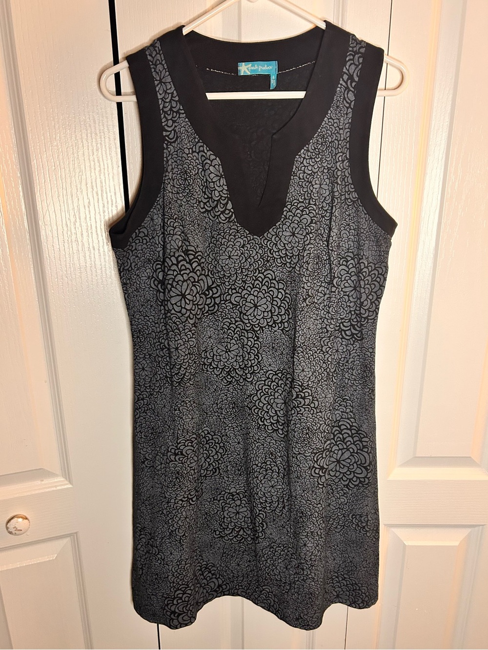 Fresh Produce Mini Dress Womens L Gray Floral Sleeveless Cotton Casual Vacation